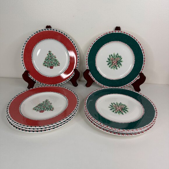 Fitz & Floyd Yuletide Holiday Salad / Desert Plates Set Of 8 Christmas Theme 8.5 - Picture 1 of 7